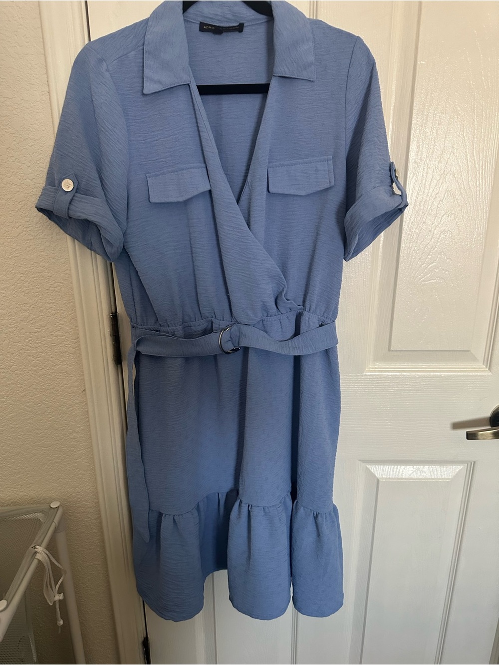 Adrienne Vittadini Sky Blue Wrap Shirt Dress with Belt